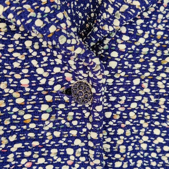 St. John Tweed Jacket Blazer Size 8 Collared Woold Blend Blue & White 3/4 Sleeve - Picture 9 of 12